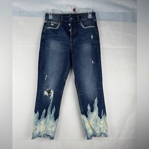 GAP Denim Cheeky Straight Bleached Flame Raw Hem Jeans Size 4/27 Dark Indigo
